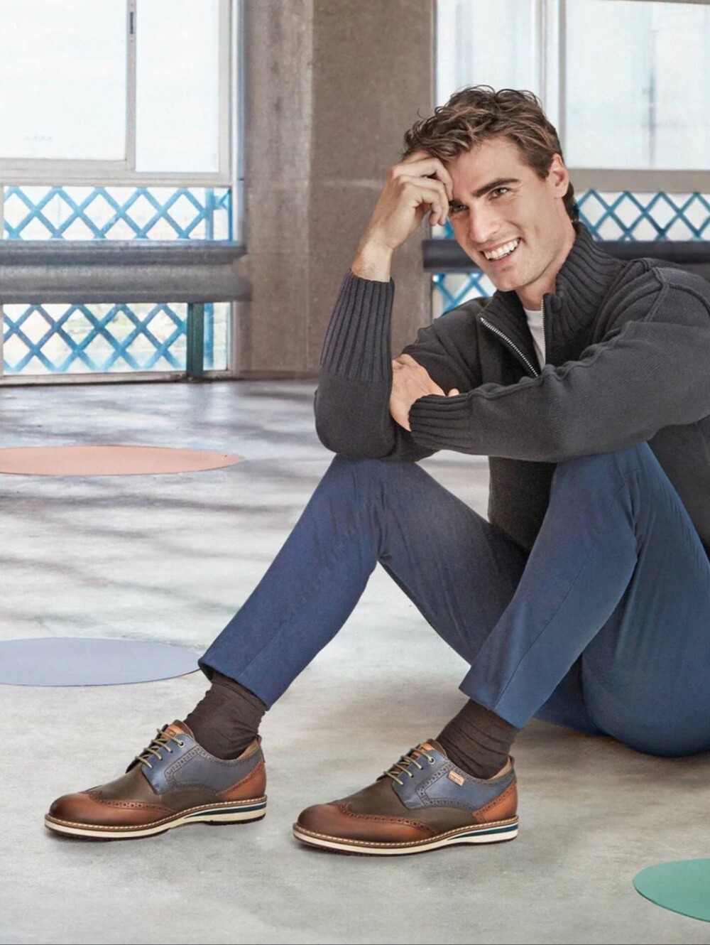 PIKOLINOS Two-Tone Leather Derby in Brown and Navy Size 11-11.5